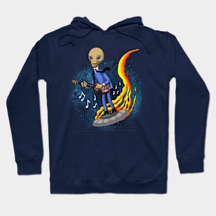 Cute Retro Vintage Alien Musician Riding UFO Gift For Alien And Music Lovers Hoodie